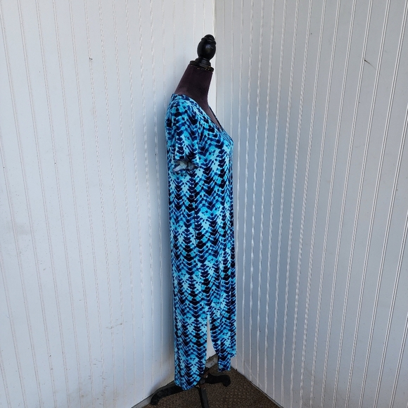 Colleen Lopez Maxi Dress Womens Navy Blue Stretchy Short Sleeve V-Neck Long XSP - Picture 4 of 16